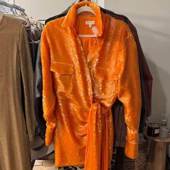 Ronny Kobo Collection Orange Sequin Dress-wore once - Picture 2 of 4